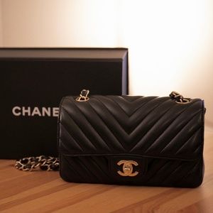 Chanel Black Lambskin Chevron Mini Flap Bag